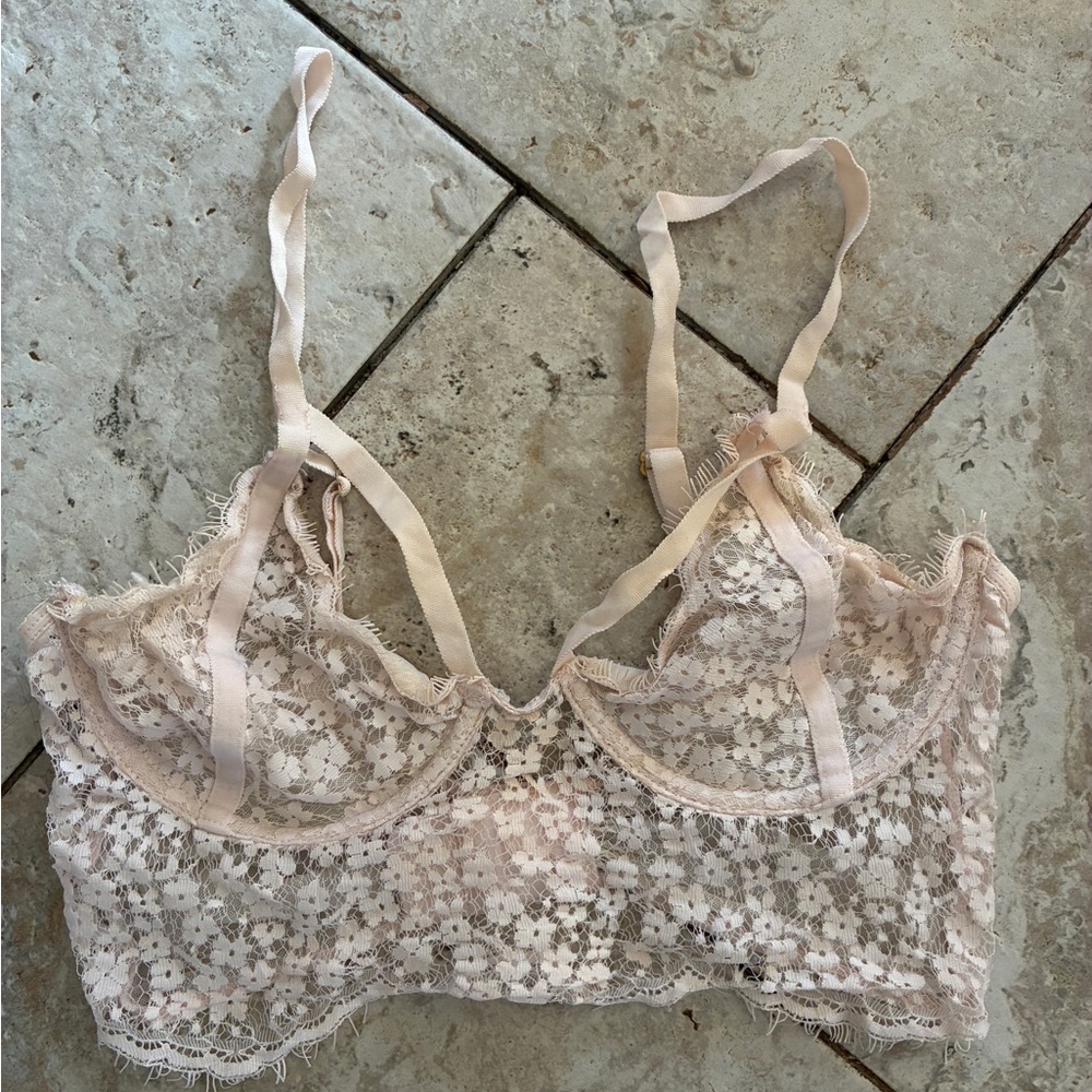 For Love And Lemons Blush Floral Lace Longline Bralette